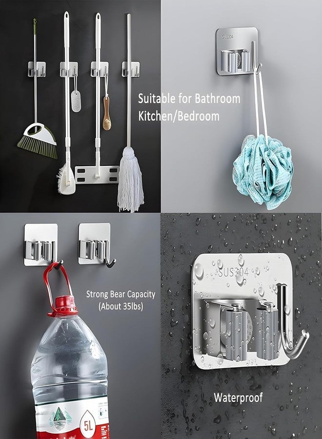 Swaze Adhesive Mop Holder and Broom Holder Wall Mounted Steel | Broom Stick Holder Wall Mounted for Home No Drilling Silver (1 slot - Pk of 2) - Image 2